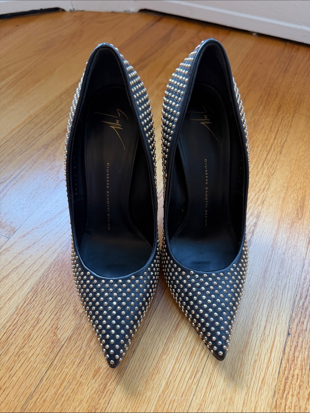 Giuseppe Zanotti Black Leather Pointed-Toe Stud Pumps